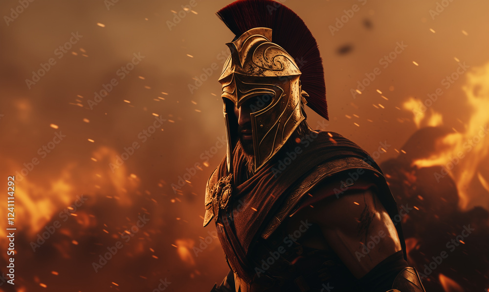 Fototapeta premium Spartan warrior on the battlefield, generated ai