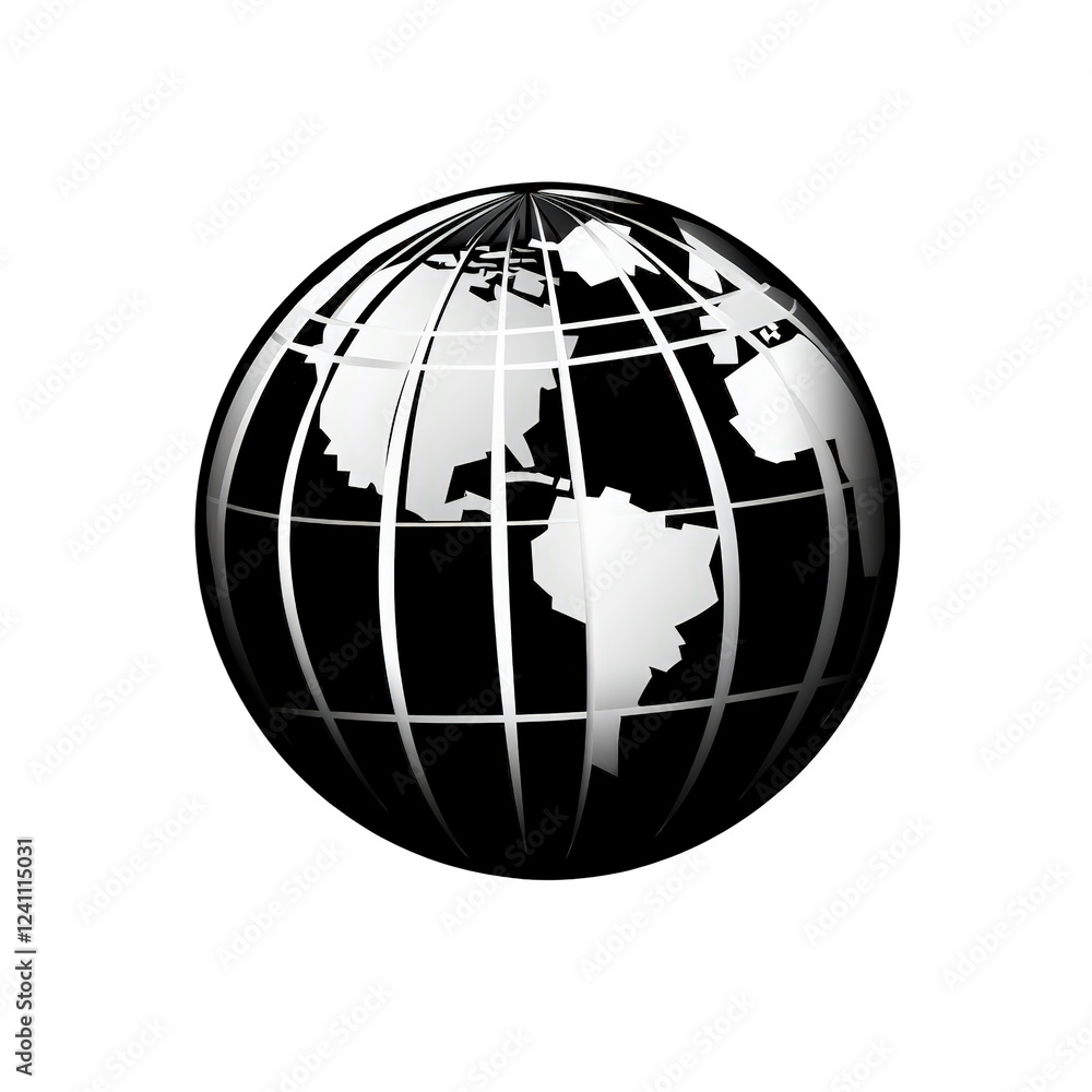 Isolated Black and White Globe with Grid Lines Isolated Black and White Globe with Grid Lines