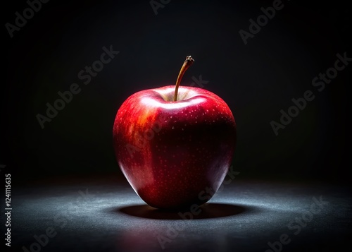 Low Light Silhouette of a Flat Apple, Dark Background, Minimalist Fruit Photography