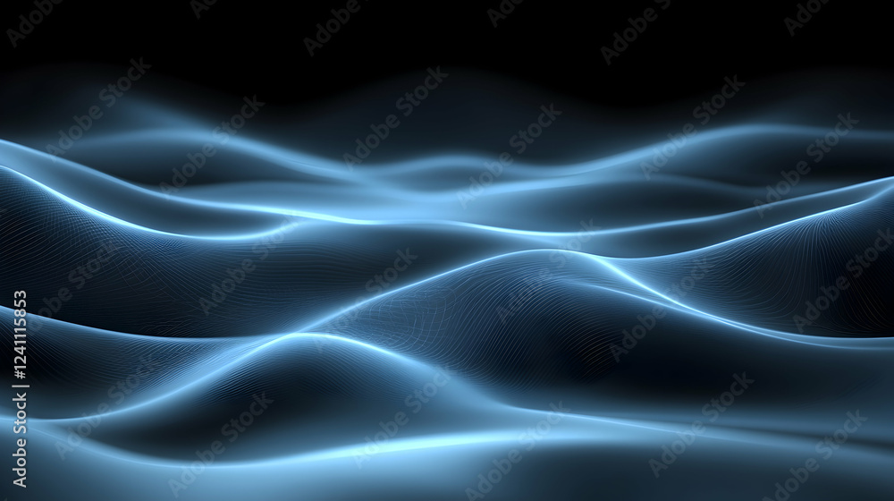 Abstract blue wave energy pattern, dark background, digital art, website header Abstract blue wave energy pattern, dark background, digital art, website header
