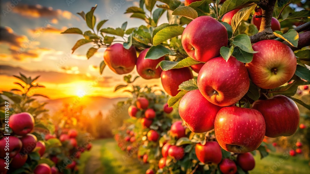 Obraz premium Low Light Harvest: Ripe Apples on a Branch at Dusk