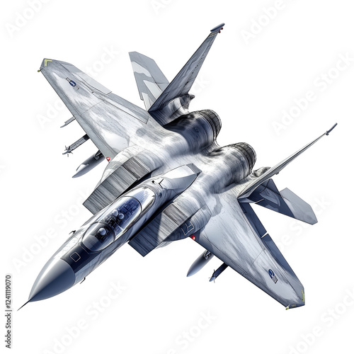Isolated View of a Camouflage Military Fighter Jet