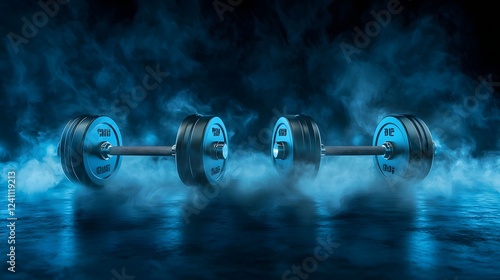 Wallpaper Mural Dreamy 3D fantasy style composition of levitating dumbbells surrounded by mist and celestial lighting creating an ethereal workout ambiance Torontodigital.ca