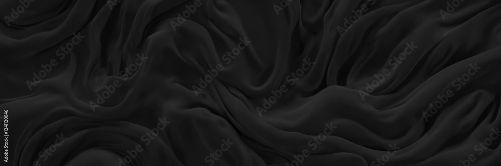 Fototapeta premium Abstract waves of fabric in black colors.