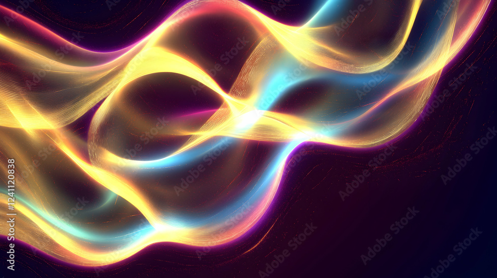 Abstract glowing waves, dark background, energy flow, design element Abstract glowing waves, dark background, energy flow, design element