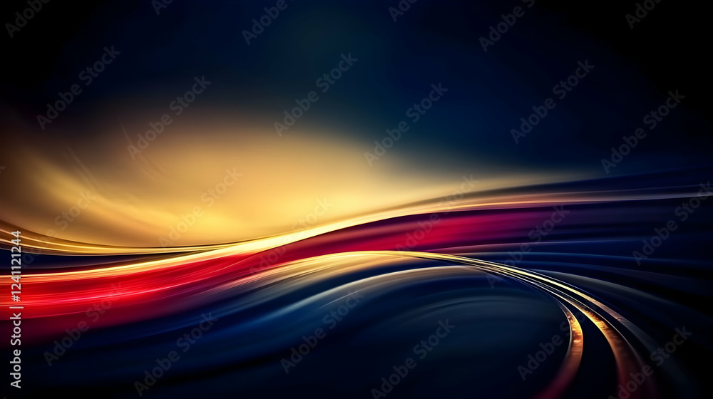 Fototapeta premium Abstract gold, red, and blue wave background; perfect for website header or presentation