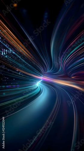 Abstract light trails swirl  futuristic tunnel  speed  technology  digital data flow