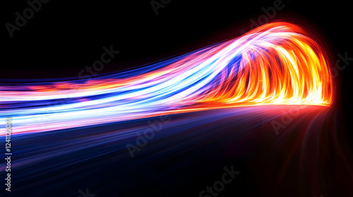 Abstract light trails tunnel  speed  energy  motion blur  night  futuristic background  tech concept