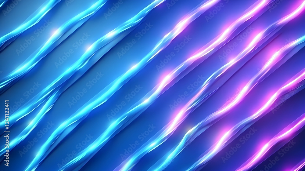 Obraz premium Abstract neon blue and pink glowing lines background. Perfect for tech, music, or design projects