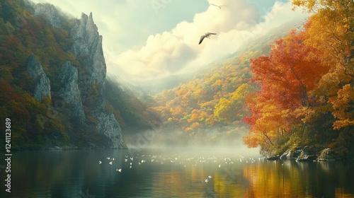 Serene Autumn Landscape with Colorful Foliage and Calm Reflections