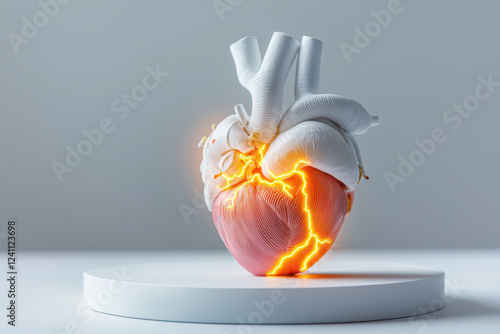 Atrial fibrillation concept. A stylized heart sculpture with glowing cracks, symbolizing emotion, vitality, and the essence of life. photo