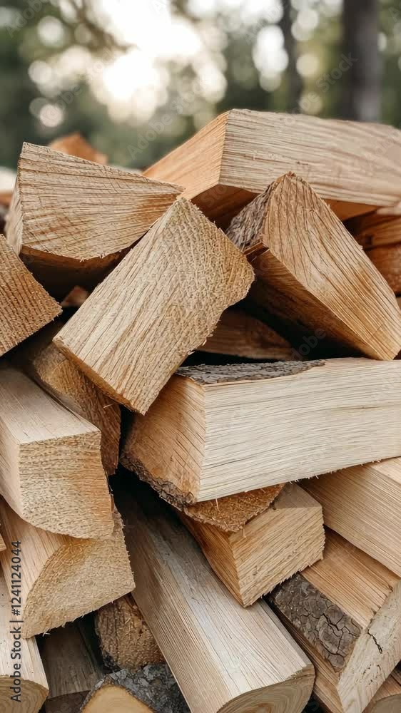 Firewood is neatly stacked in a tranquil outdoor area, showcasing smooth, freshly cut logs and the warm tones of the wood Firewood is neatly stacked in a tranquil outdoor area, showcasing smooth, freshly cut logs and the warm tones of the wood