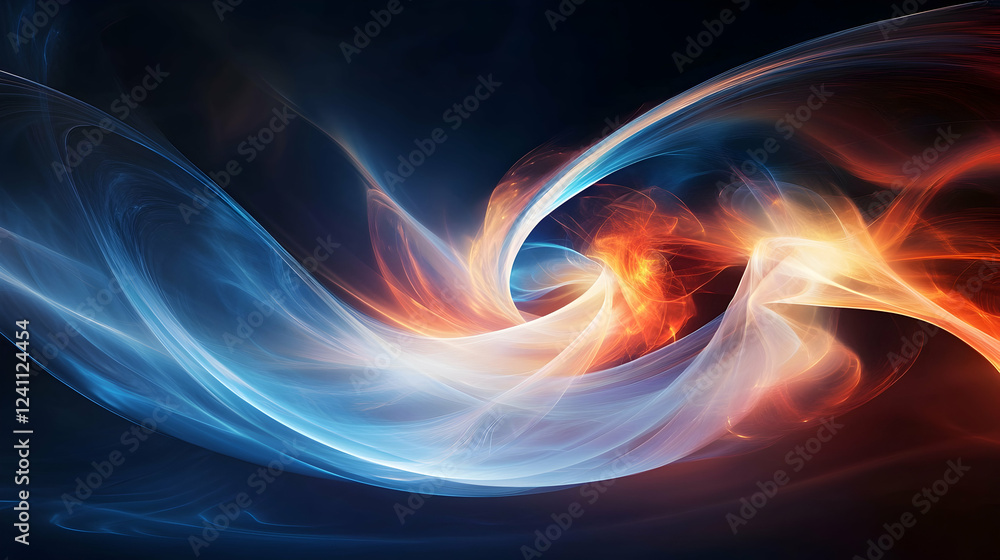 Abstract swirling energy, fire and ice fusion, dark background, graphic design element Abstract swirling energy, fire and ice fusion, dark background, graphic design element
