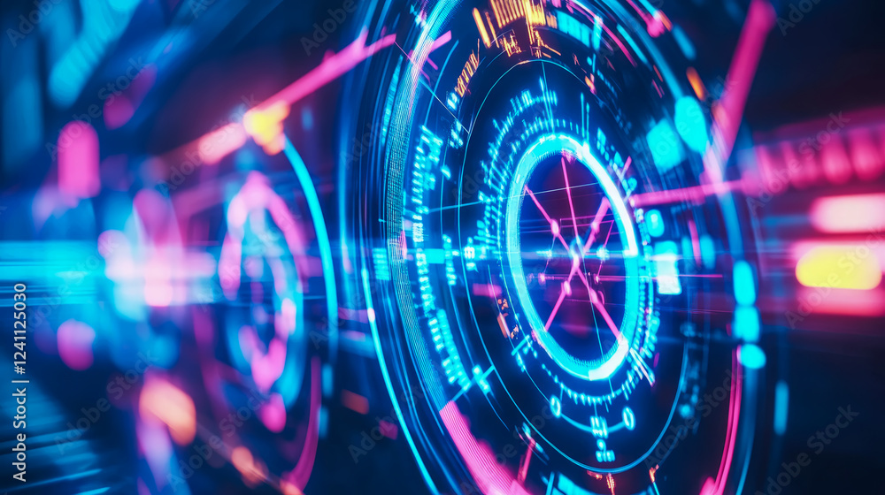 Obraz premium Neon Digital Interface: Futuristic HUD
