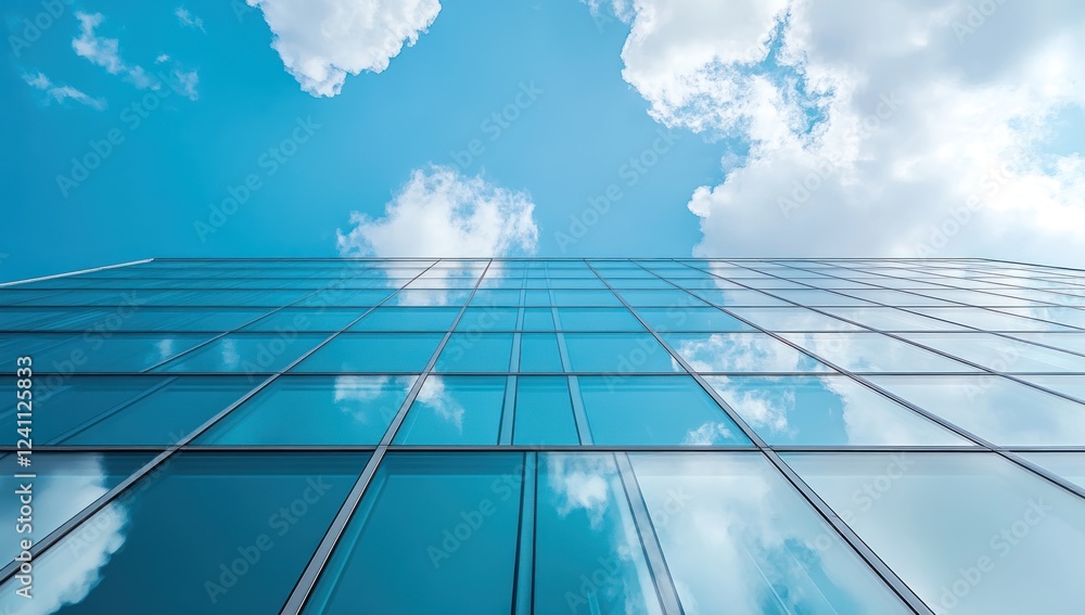 Modern Glass Building Reflecting Blue Sky Cloudscape Modern Glass Building Reflecting Blue Sky Cloudscape