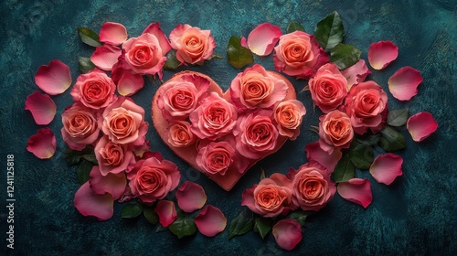 Wallpaper Mural Roses and petals arranged in the shape of a heart Torontodigital.ca