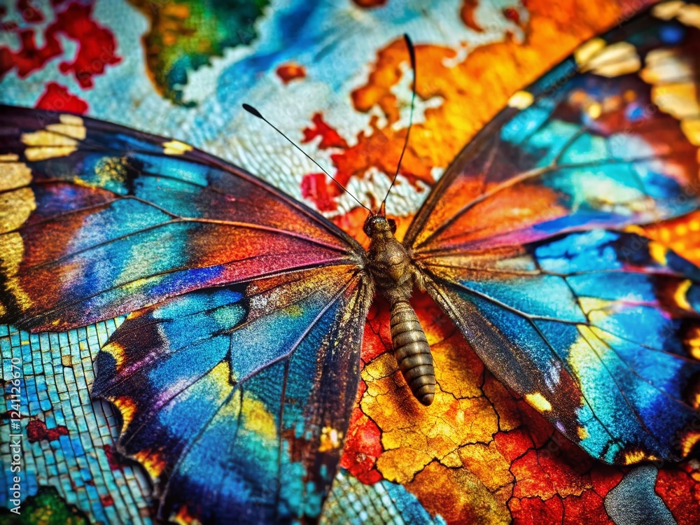 Obraz premium Macro Butterfly Wings World Map: Global Change & Transformation Stock Photo