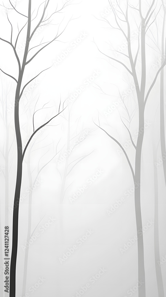 Fototapeta premium Minimalist Nature Scene of Birches in Morning Mist