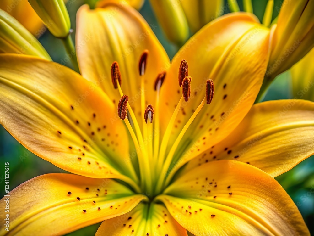 Obraz premium Macro Photography: Vibrant Yellow Lily Blossom, Detailed Pollen & Petals
