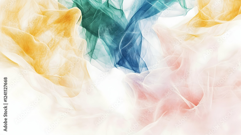 Fototapeta premium Colorful fabric swirls, abstract art, white background, design element