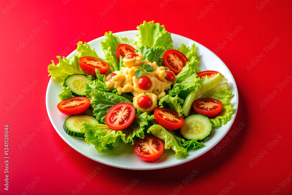 Fresh and Colorful Salad with Crisp Lettuce, Cherry Tomatoes, and Cucumber Slices on a Ceramic Plate Healthy Vegan Meal with Natural Lighting, Perfect for a Nutritious Diet and Food Photography Inspir Fresh and Colorful Salad with Crisp Lettuce, Cherry Tomatoes, and Cucumber Slices on a Ceramic Plate Healthy Vegan Meal with Natural Lighting, Perfect for a Nutritious Diet and Food Photography Inspir