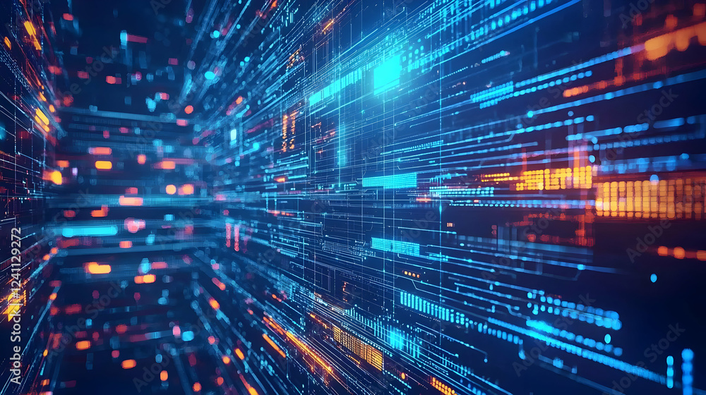 Abstract digital data flow with bright lines and glowing elements in a futuristic setting Abstract digital data flow with bright lines and glowing elements in a futuristic setting