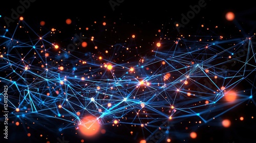 Abstract Digital Network with Glowing Blue and Orange Nodes