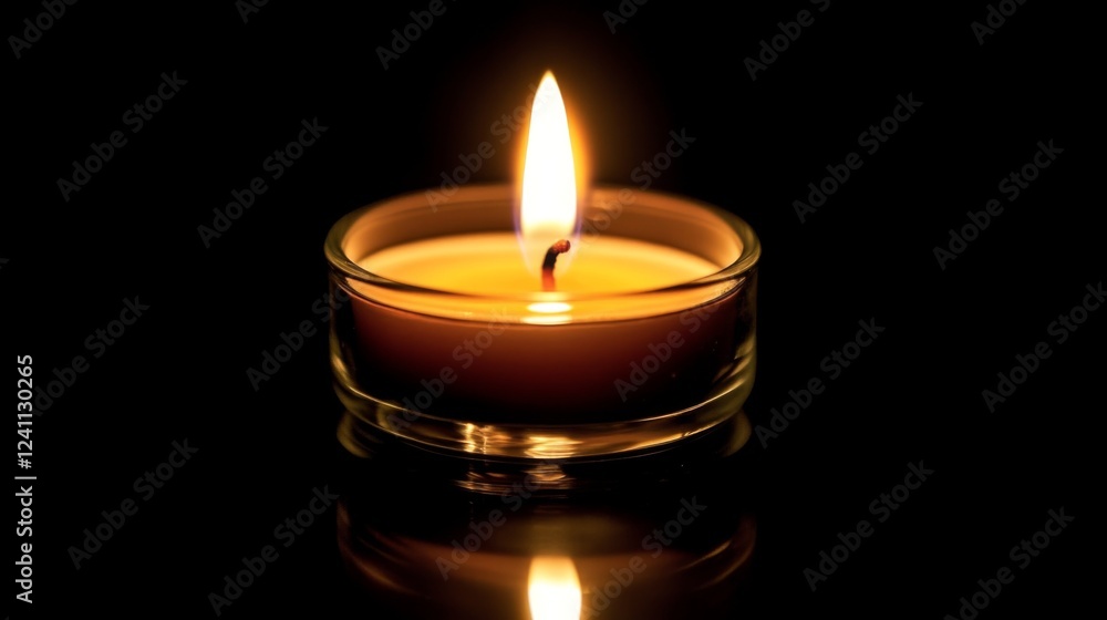 A close-up of a single, flickering candle flame, with warm light reflecting off the surrounding glass candle holder. A close-up of a single, flickering candle flame, with warm light reflecting off the surrounding glass candle holder.