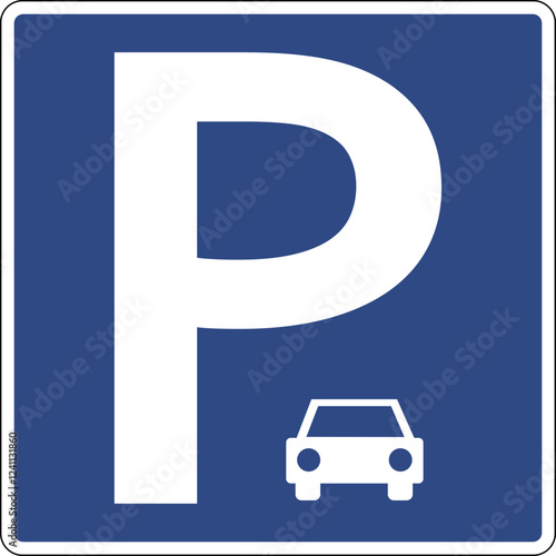Road sign parking for cars. Parking place for cars. Parking space. Parking. Information and direction sign helps drivers find parking zones.