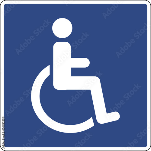 Wheelchair sign. Places intended for people with disabilities. Signage to accessible parking spaces, entrances, restrooms, elevators and other amenities for wheelchair use.