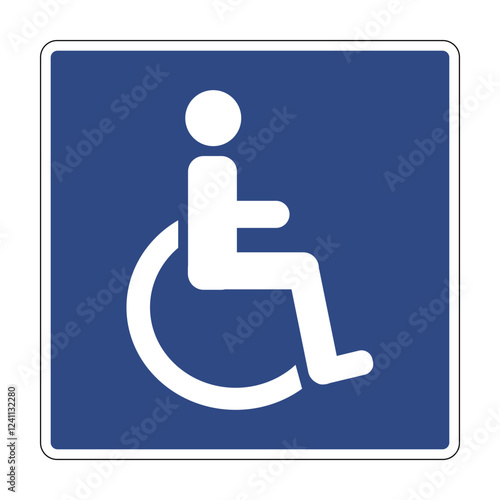 Wheelchair sign. Places intended for people with disabilities. Signage to accessible parking spaces, entrances, restrooms, elevators and other amenities for wheelchair use.