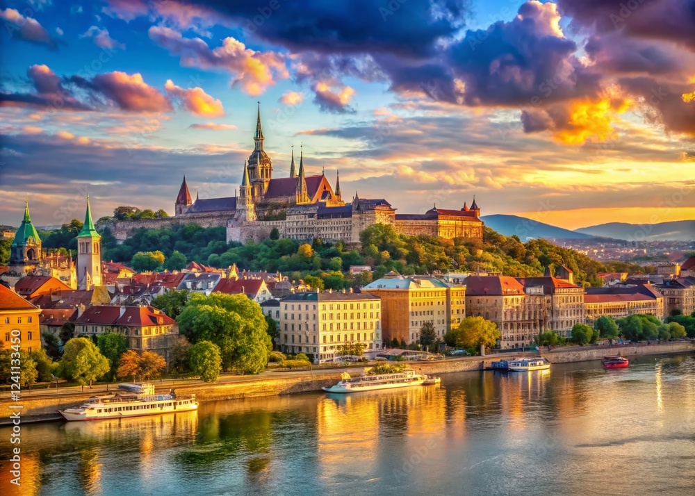 Fototapeta premium Majestic Danube River View of Budapest, Buda Hills Panorama, Hungary