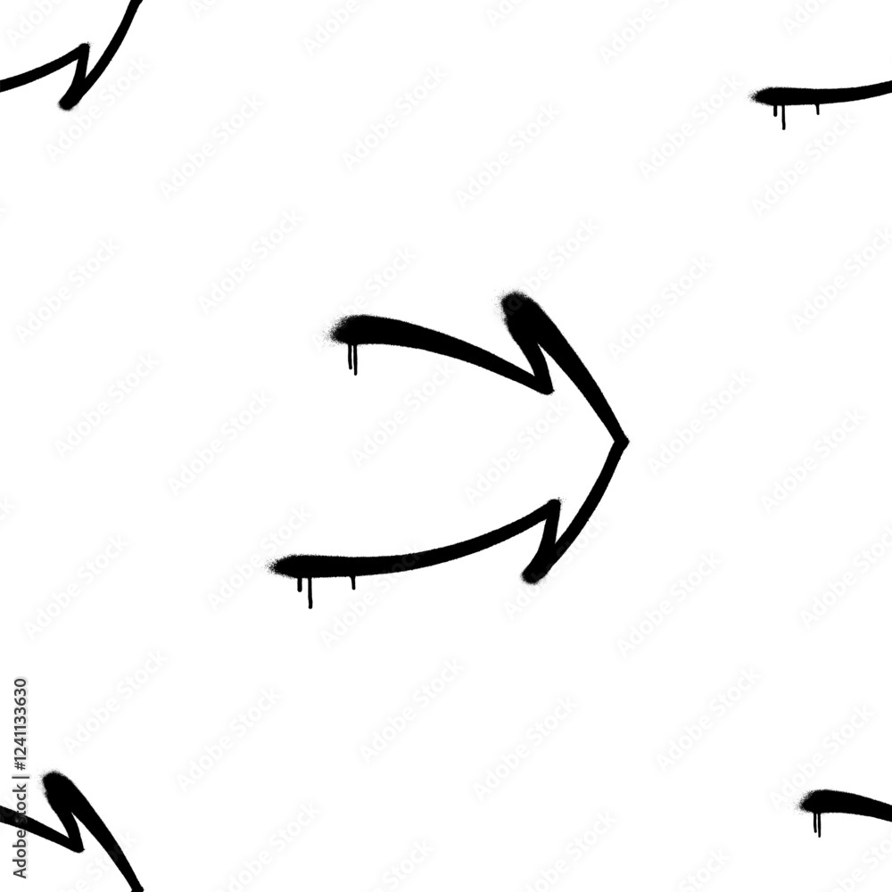 Fototapeta premium Seamless pattern of sprayed graffiti arrows with overspray in black over white. Vector illustration template