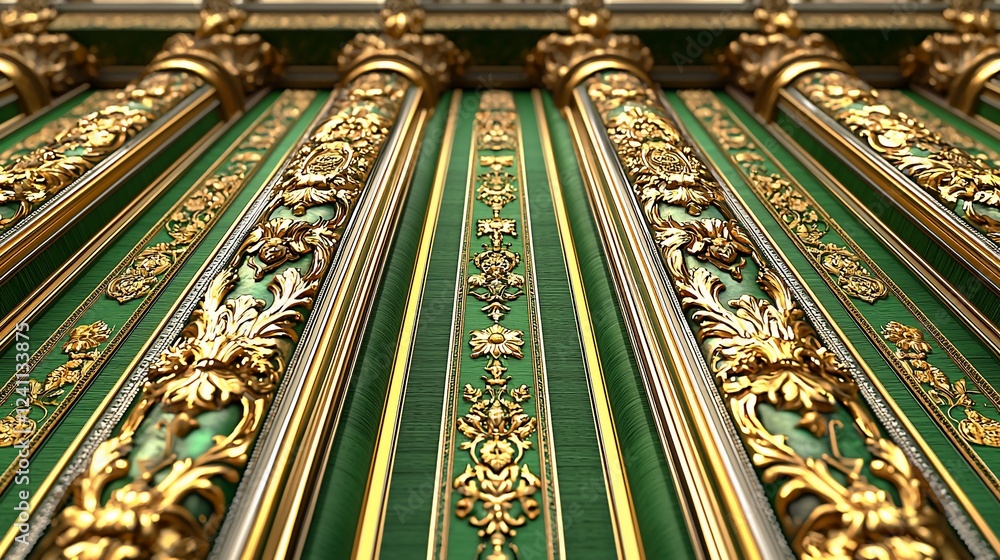 Fototapeta premium Gold & green ornate columns, palace interior, detail, design, architecture