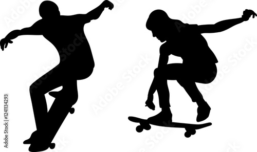 jumping skateboard silhouette on white background vector