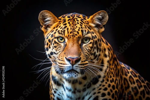 Majestic Leopard Silhouette: Powerful Black Background Stock Photo photo