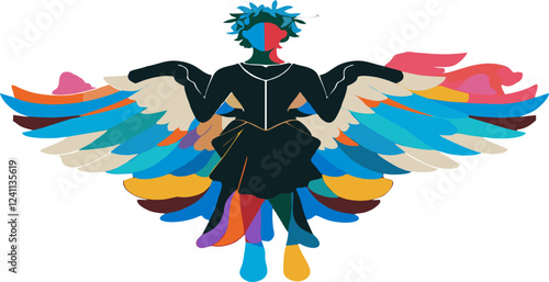 abstract illustration of winged man colorful silhouette