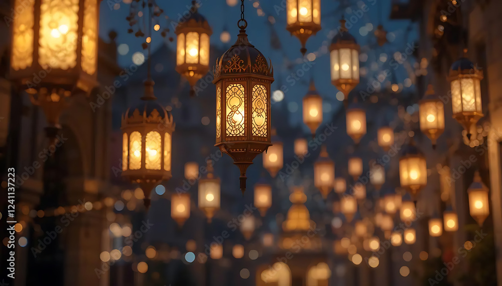 Obraz premium Glowing Lanterns Illuminate Festive Night Scene