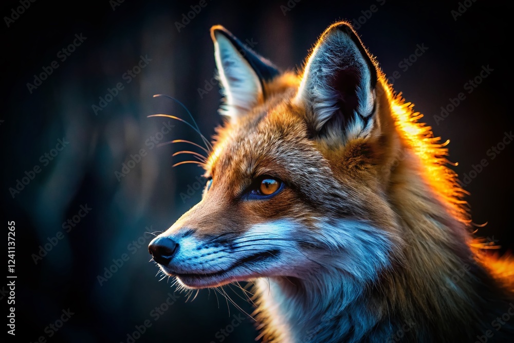 Fototapeta premium Majestic Fox Head Silhouette: Close-up Macro Photography of a Wild Animal