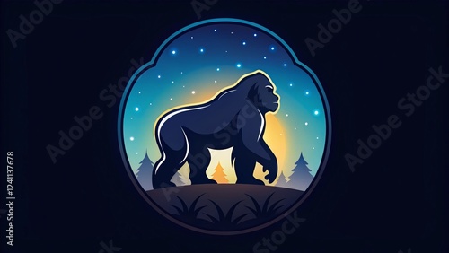 Majestic Gorilla Night Logo: Simple Black & White Emblem Design photo