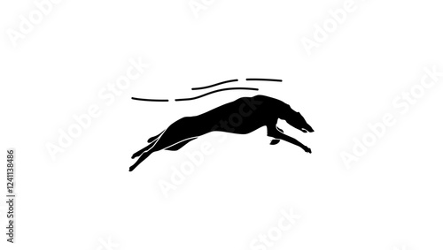 White Russian Borzoi  running, black isolated silhouette