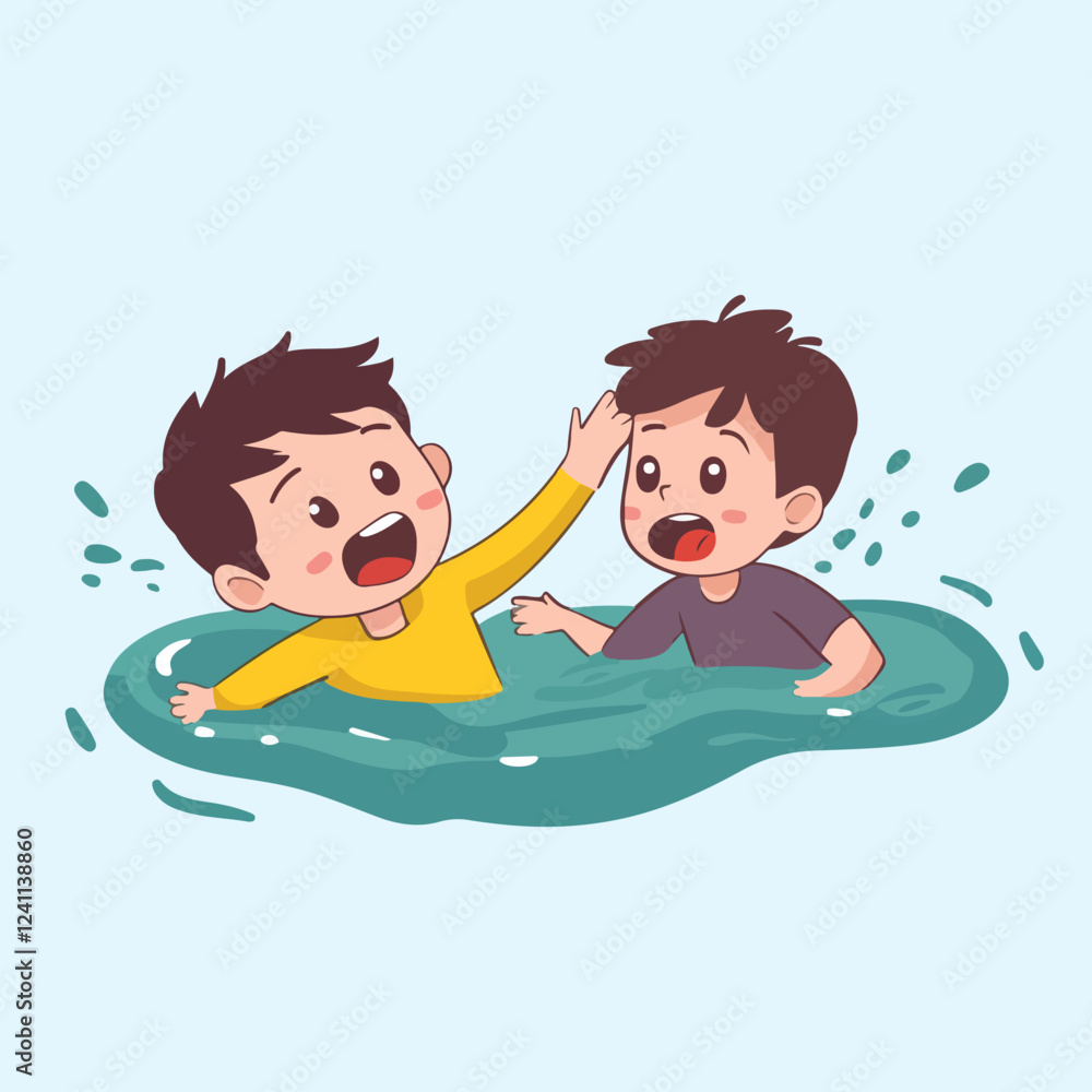 A child surfing on the beach vector illustration A child surfing on the beach vector illustration