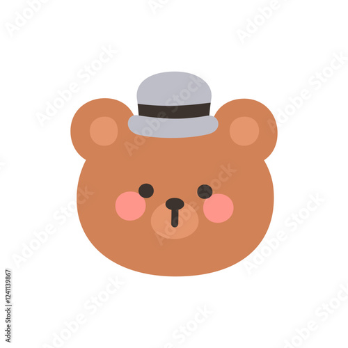 Korean Style Bear Head Cartoon with Gray Cloche Hat