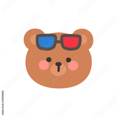 Korean Style Bear Head Cartoon with Red and Blue 3D Glasses