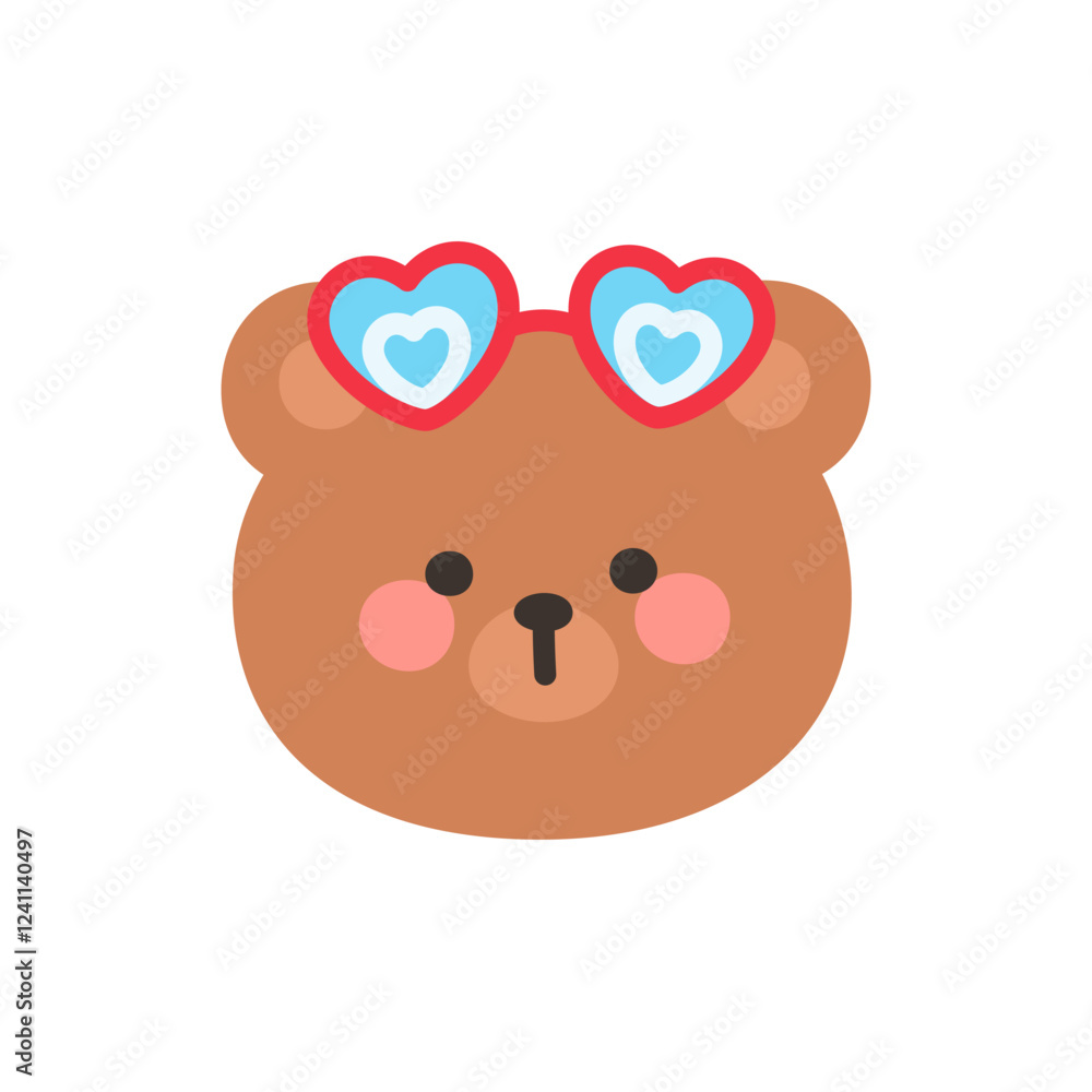 Korean Style Bear Head Cartoon with Heart-Shaped Sunglasses Korean Style Bear Head Cartoon with Heart-Shaped Sunglasses