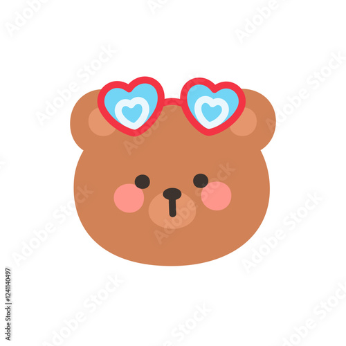 Korean Style Bear Head Cartoon with Heart-Shaped Sunglasses