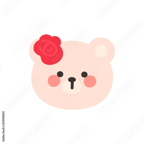 Korean Style Bear Head Cartoon with Red Rose Hair Pin