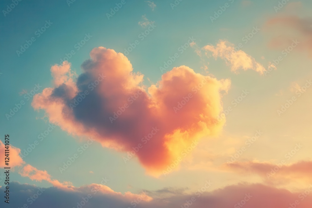 heart-shaped cloud floating softly against a backdrop of a pastel sunset, creating a serene and loving atmosphere. the scene evokes warmth and affection with gentle lighting heart-shaped cloud floating softly against a backdrop of a pastel sunset, creating a serene and loving atmosphere. the scene evokes warmth and affection with gentle lighting
