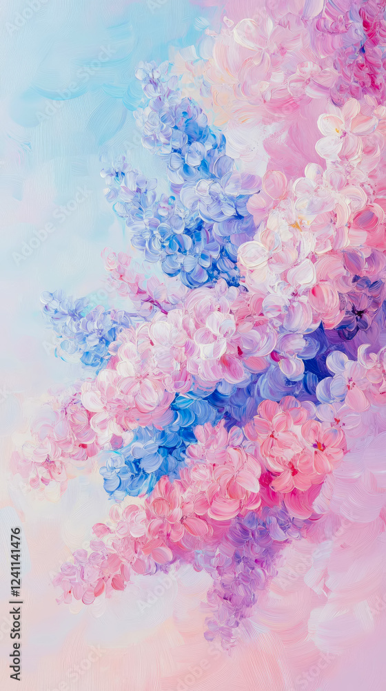 Fototapeta premium Pastel Blossom Dreamscape: An Impasto Floral Extravaganza