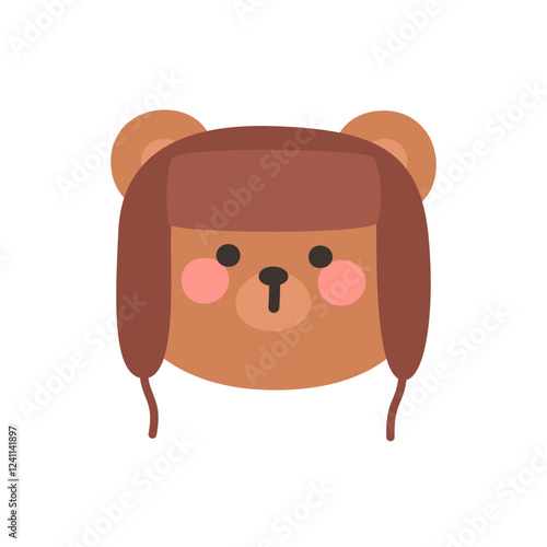 Korean Style Bear Head Cartoon with Brown Ushanka Hat